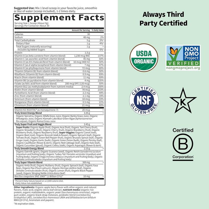 Garden of Life Sport Greens and Superfoods Powder - Apple Berry About 30 Servings