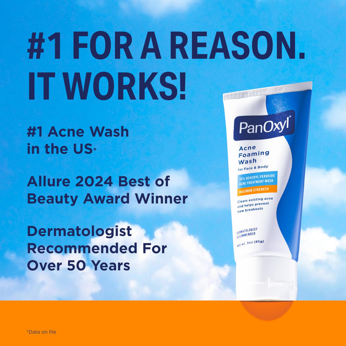 PanOxyl Acne Foaming Wash | 10% Benzoyl Peroxide - Face & Body 3 oz