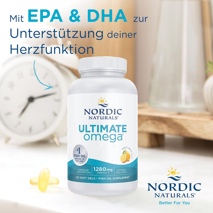 Nordic Naturals Ultimate Omega-3, 1280mg, Zitronengeschmack, hochdosiert, 120 Weichkapseln, laborgetestet, sojafrei, ohne Gentechnik