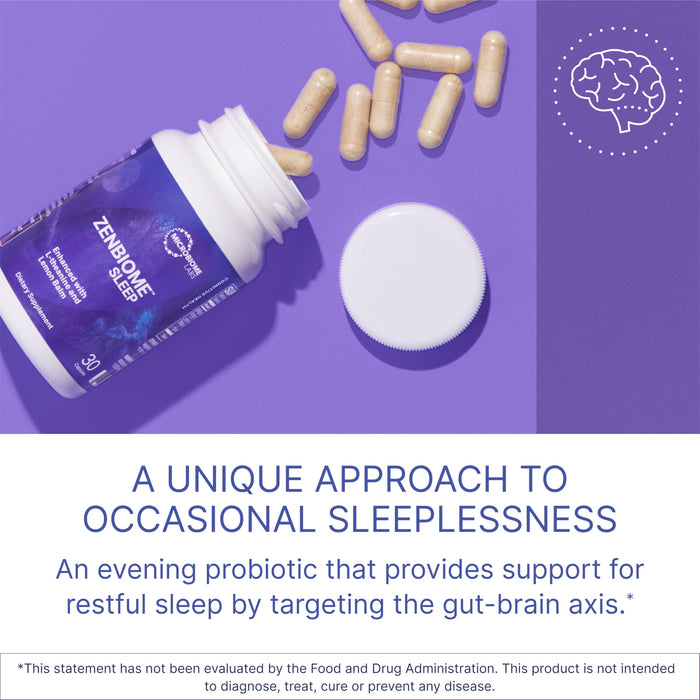 Microbiome Labs Zenbiome Sleep - L Theanine with Lemon Balm Extract & Probiotics 30 Capsules