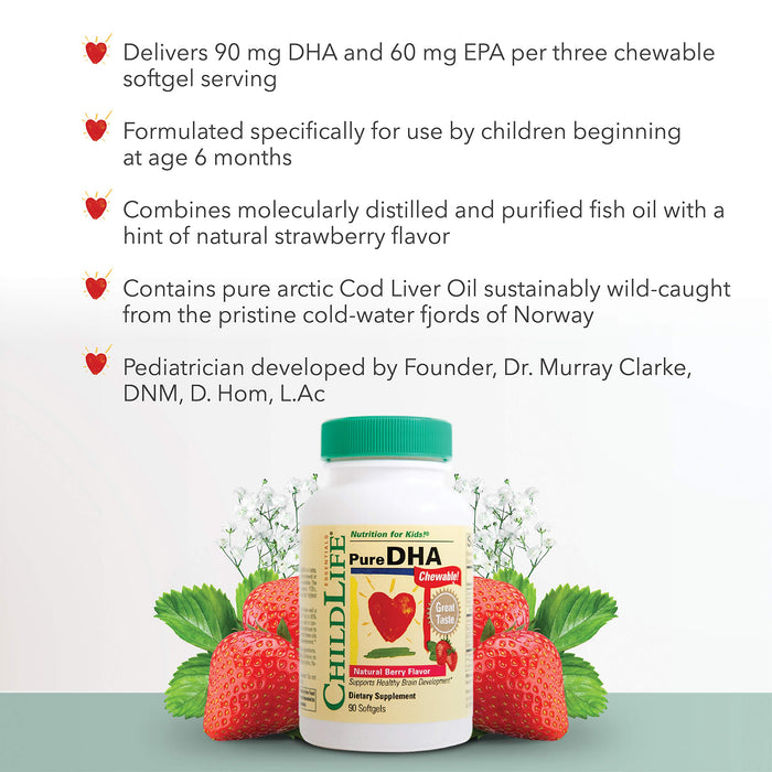 CHILDLIFE ESSENTIALS Pure DHA Natural Strawberry Flavor 90 Ct 3 Pack