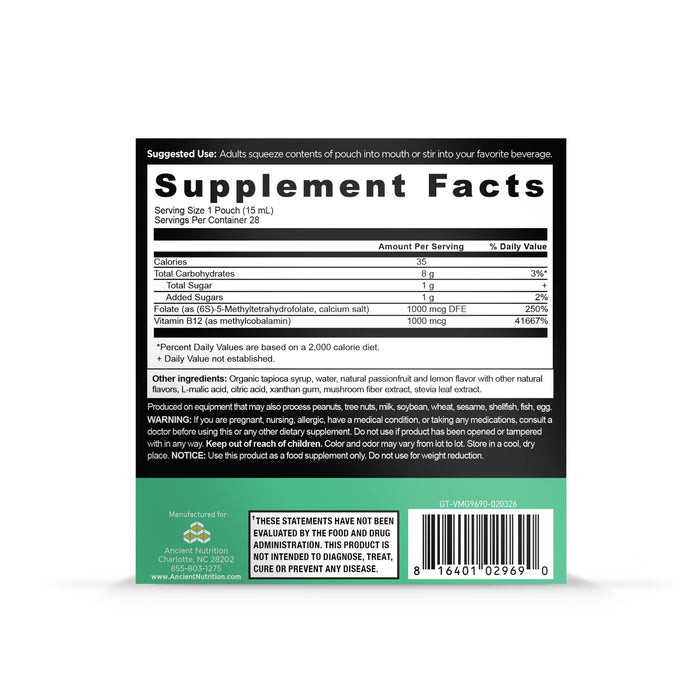 Ancient Nutrition Methylated B Vitamin Gel, Passionfruit Lemonade - 15packs