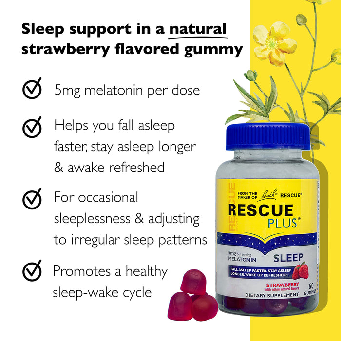 Bach RESCUE PLUS Sleep 60 Gummies Natural Strawberry Flavor