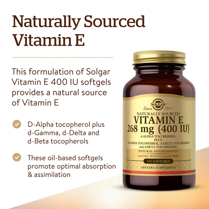 Solgar Vitamin E 268 MG 400 IU PLUS d-Alpha Tocopherol & Mixed Tocopherols 100 Softgels