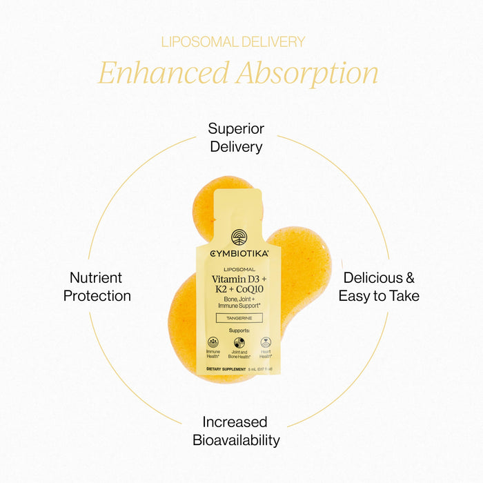 CYMBIOTIKA Liposomal Vitamin D3 + K2 + CoQ10 Liquid Supplement 28 5 mL Packets