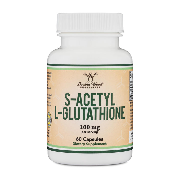 Double Wood S-Acetyl L-Glutathione 100mg 60 Capsules (Acetylated Glutathione Antioxidant Non-GMO and Gluten Free