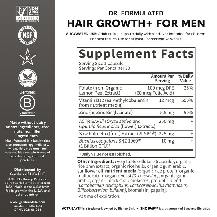 Garden of Life Dr. Formulated Hair Growth for Men 30 Vegetarian Capsules