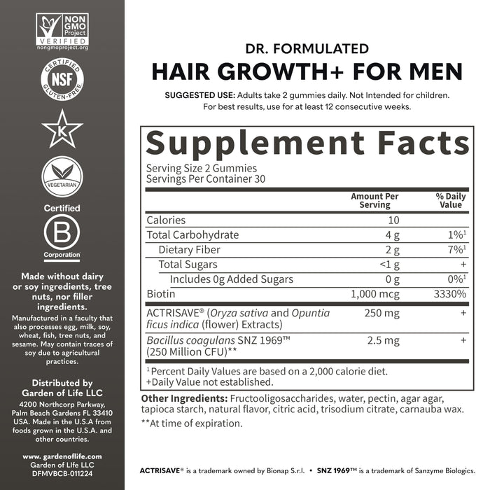 Garden of Life Dr. Formulated Hair Growth Gummies for Men 60 Count