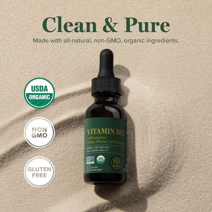 Global Healing Center Vitamin B12 Sublingual 5000 MCG Organic Liquid Supplement 1 Oz