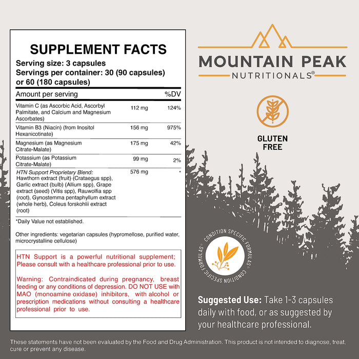 Mountain Peak Nutritionals HTN Blood Pressure Support Supplement for Heart & Circulation Health - 90 Vegetarian Capsules