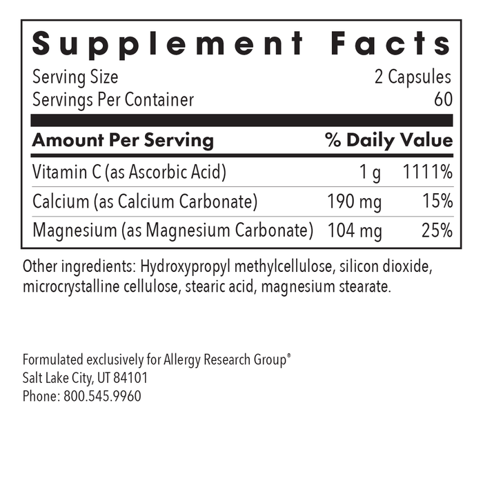 Allergy Research Group - Buffered Vitamin C - Antioxidant, Calcium/Mag - 120 Veg Capsules