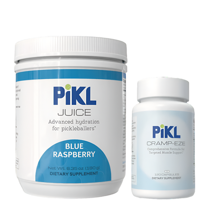 Two PiKL products on a white background, one labeled 'Juice' and the other 'Cramp-Eze'.