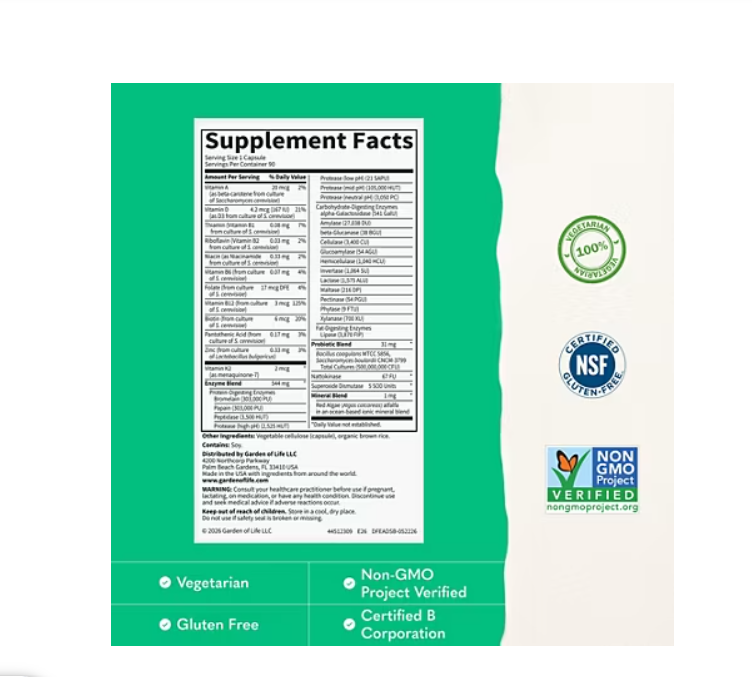 Garden of Life Dr. Formulated Advanced Digestive Enzymes + Probiotics - 90 veg capsules