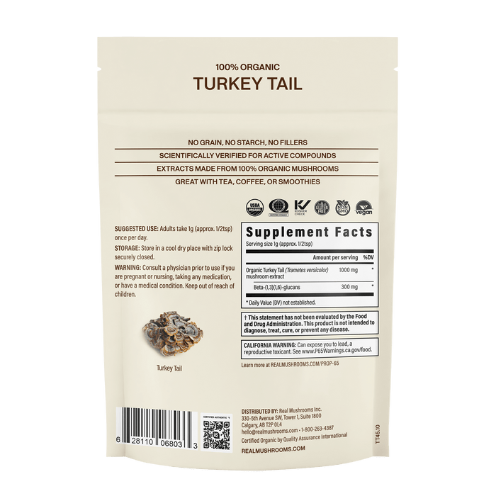 Real Mushrooms Turkey Tail Powder 45gm, 1.59oz, 45 Servings