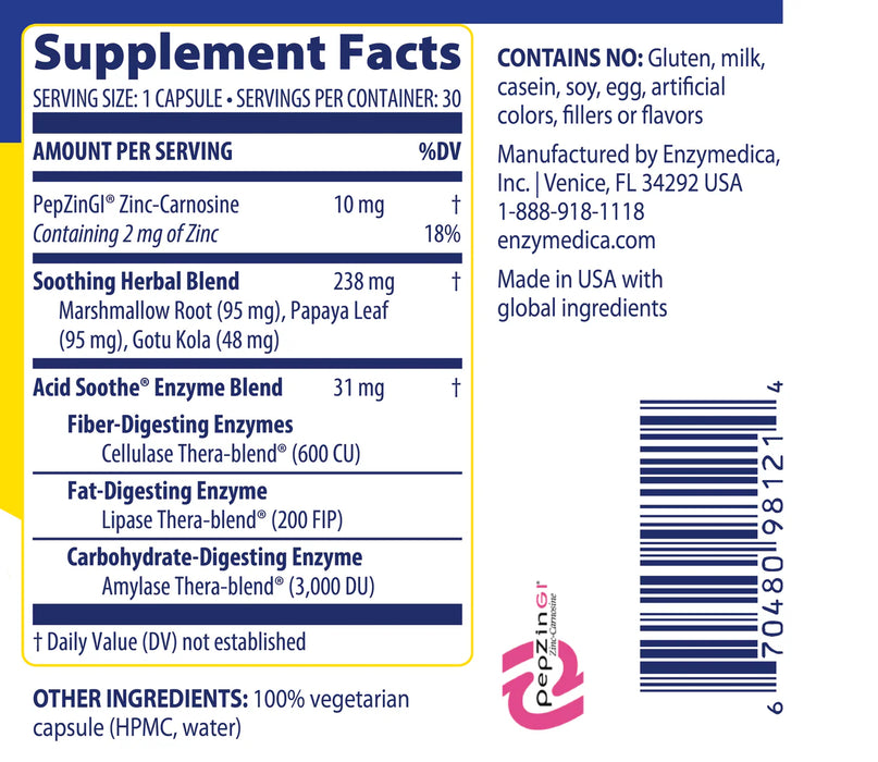 Enzymedica Acid Soothe, Support for Occasional Heartburn 90 Capsules