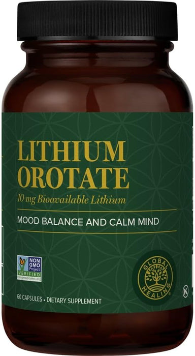 Global Healing Lithium Orotate 10mg Brain Health Supplement 60 Capsules