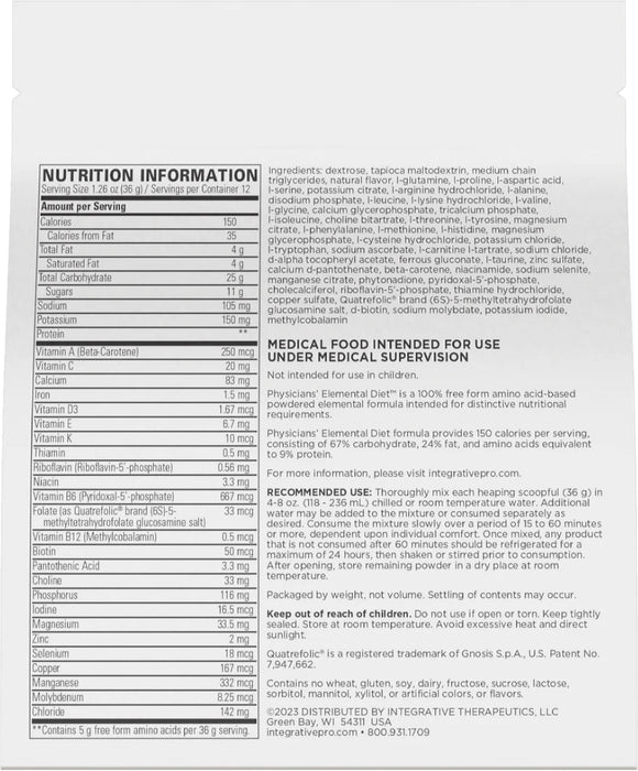 Integrative Therapeutics Physicians Elemental Diet Powder 432 grams