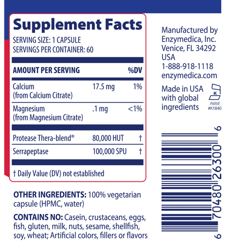 Enzymedica, SerraGold, Serrapeptase-Enzyme zur Unterstützung der Nebenhöhlen, des Immunsystems und des Herz-Kreislauf-Systems, 120 Kapseln (FFP)