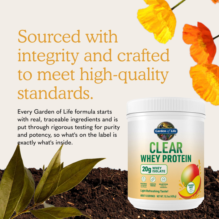 Garden of Life Clear Whey Protein, Mango Mist, 15.3 oz