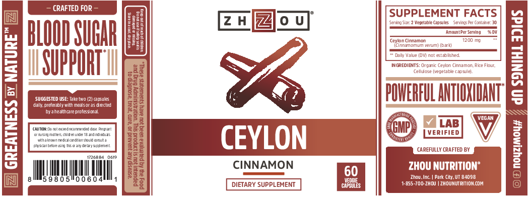 ZHOU Nutrition Ceylon Cinnamon 1200mg 60 vegcaps