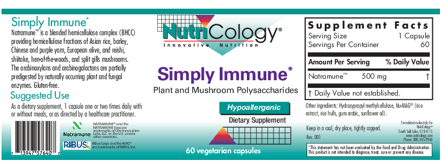 Nutricology Simply Immune 60 vegcaps