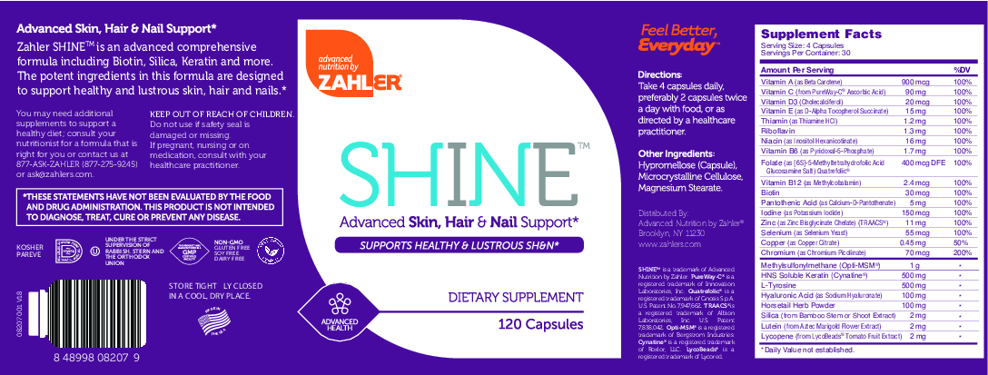 Advanced Nutrition by Zahler SHINE Skin Hair & Nail Support 120 caps
