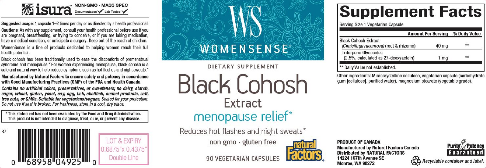 Womensense Black Cohosh Extract 2.5% 90 vegcaps