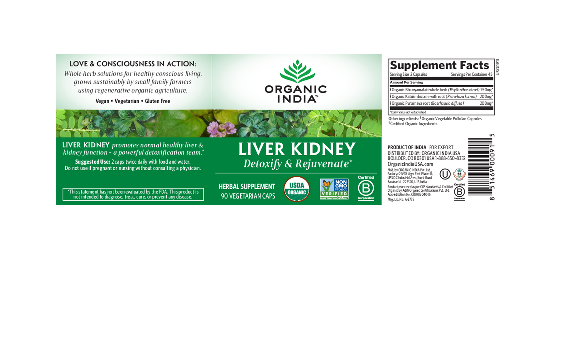 Organic India Liver Kidney 90 vegcaps
