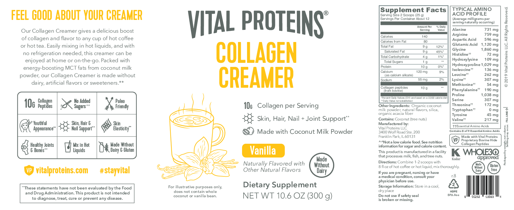 Vital Proteins Vanilla Collagen Creamer 12 serv