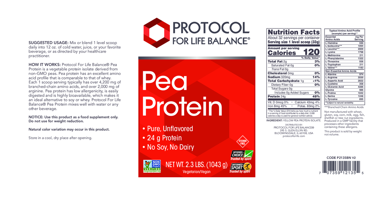Protocol For Life Balance Pea Protein Unflavored 2.3 lbs