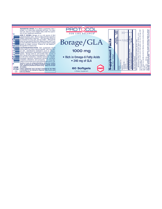 Protocol For Life Balance Borage/GLA 1000 mg 60 gels
