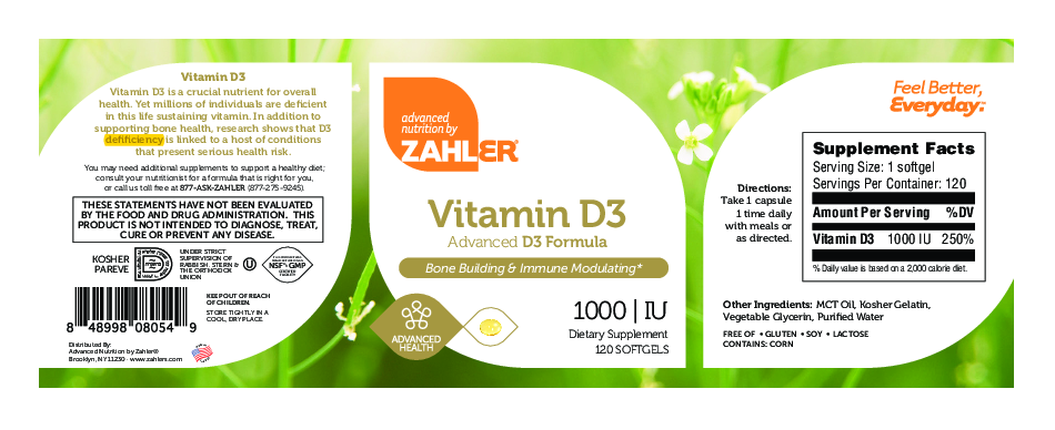 Advanced Nutrition by Zahler Vitamin D3 1000 IU 120 softgels