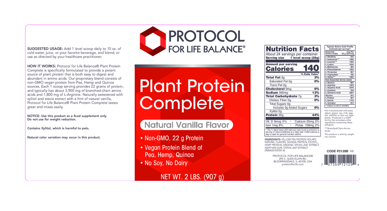 Protocol For Life Balance Plant Protein Complete Vanilla 2 lb