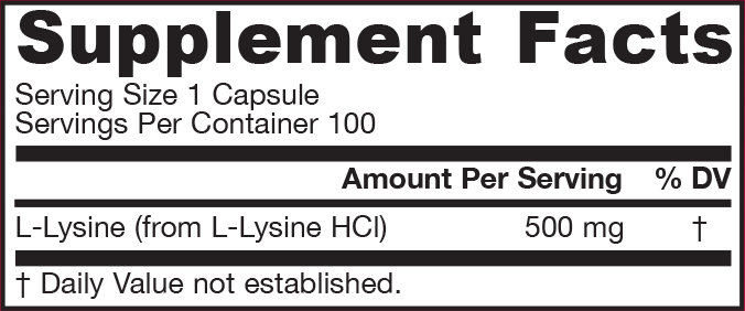 Jarrow Formulas L-Lysine 500 mg 100 caps