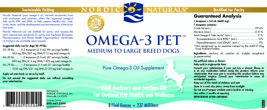 Nordic Naturals Omega-3  Pet 8 fl oz Med/Lrg Dogs