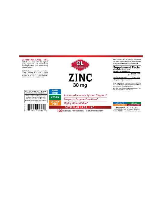 Olympian Labs Zinc 30 mg 100 vcaps