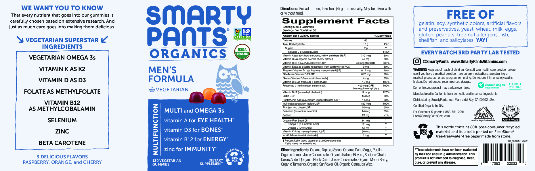 SmartyPants Vitamins Men's Complete Organic Multi 120 gummies