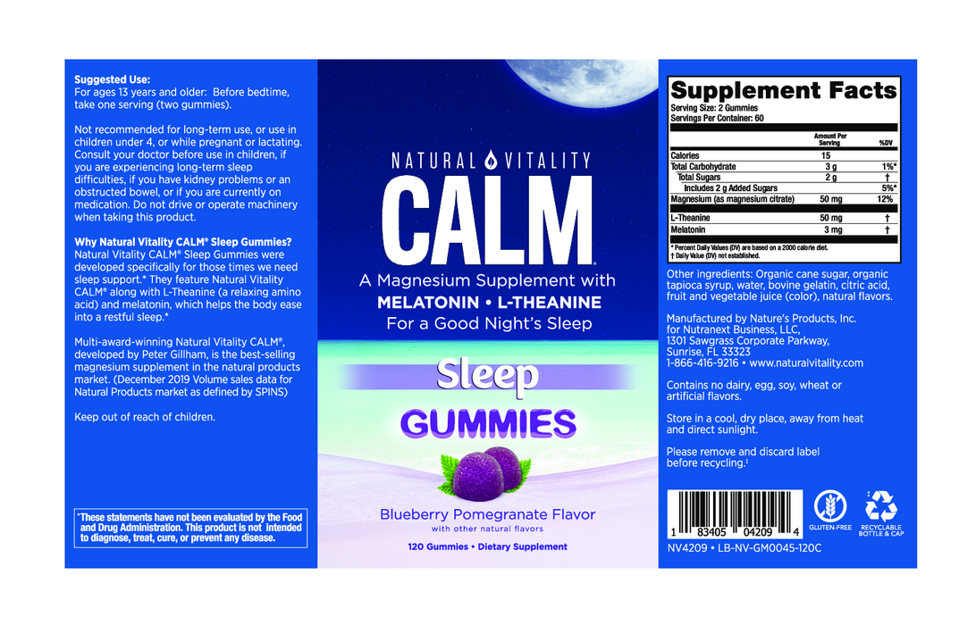 Natural Vitality Calm Sleep Gummies 120 ct