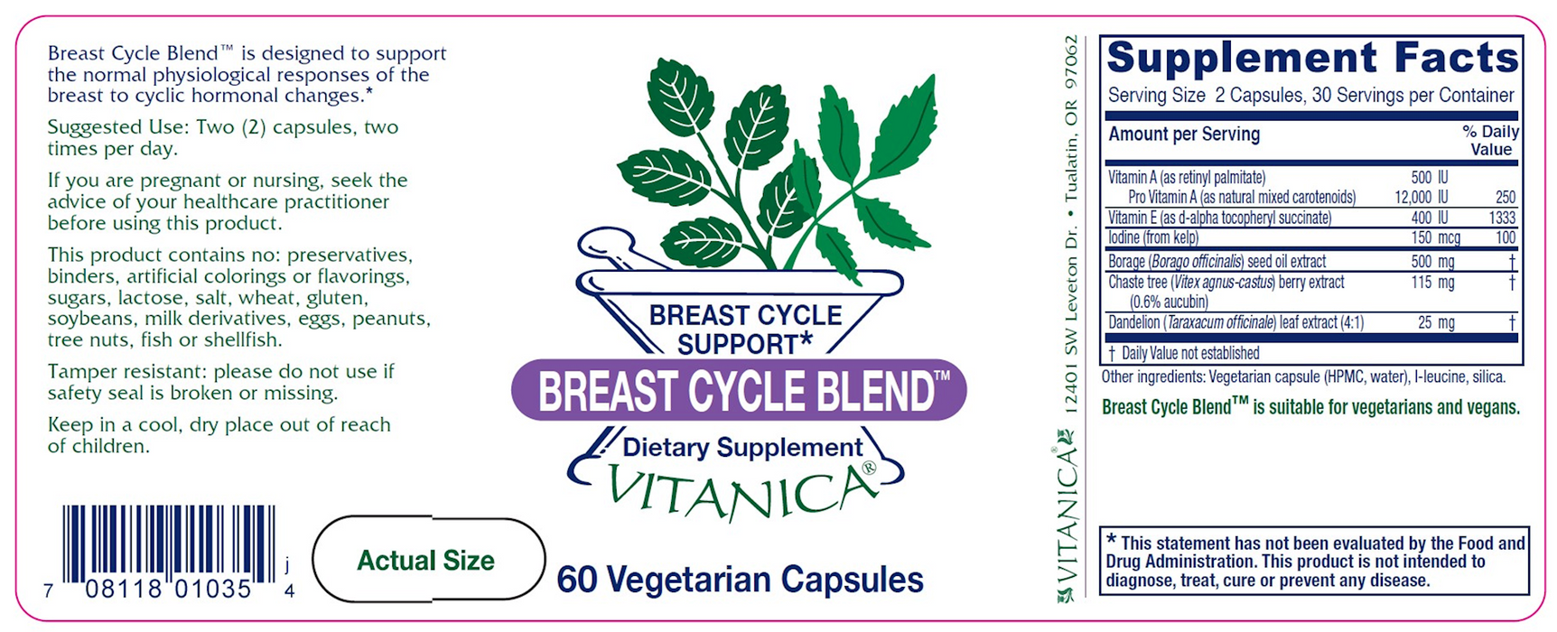 Vitanica Breast Cycle Blend  60 vegcap