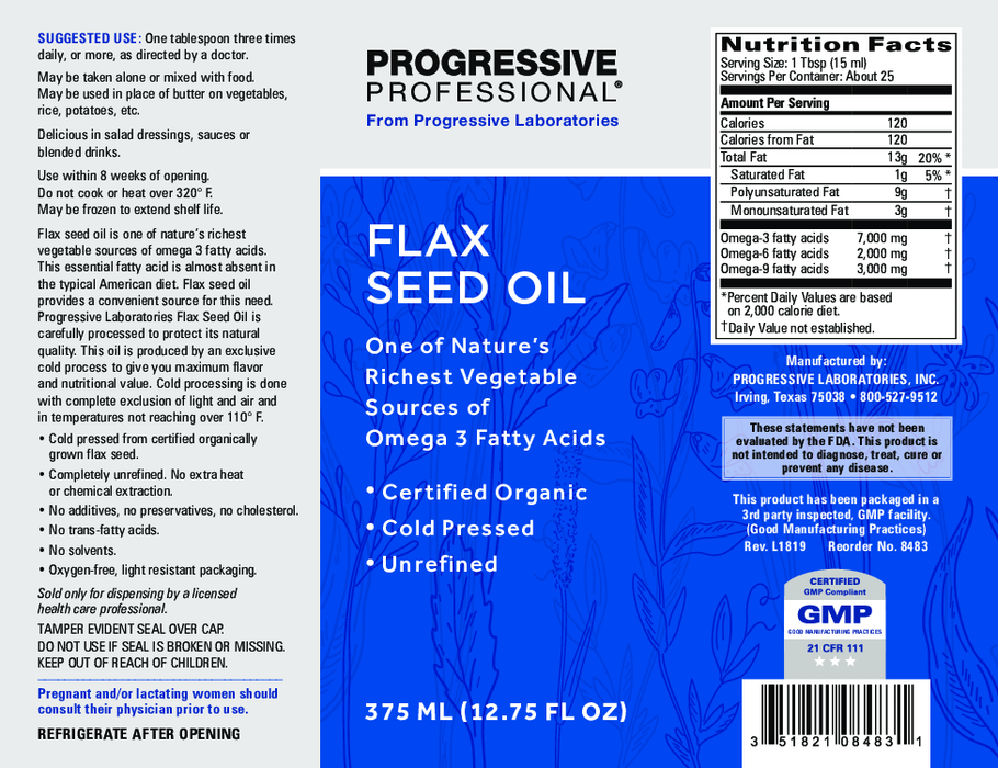 Progressive Labs Flax Seed Oil (Organic) 12.75 oz