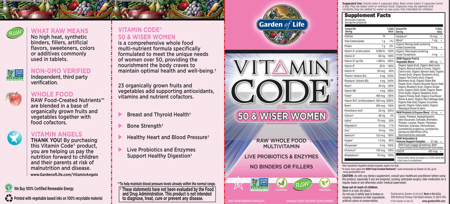 Garden of Life Vitamin 50 & Wise Women's Multi 240 caps
