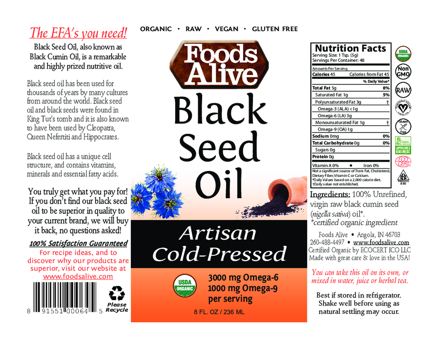 Foods Alive Black Seed (Cumin) Oil 8 fl oz