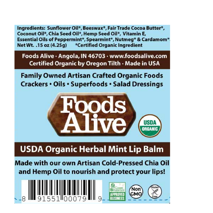 Foods Alive Herbal Mint Lip Balm .15 oz