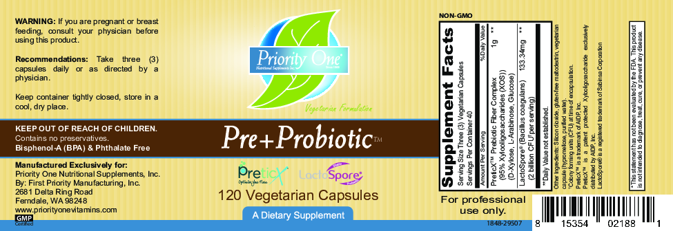 Priority One Vitamins Pre+ProBiotic 120 vegcaps