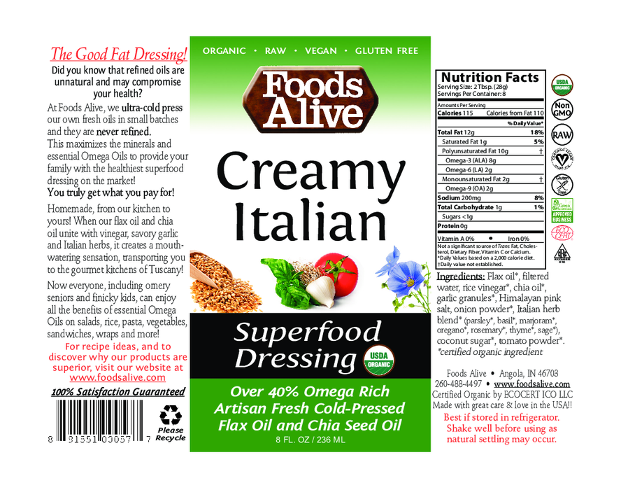 Foods Alive CreamyItalian Superfood Dressing 8 fl oz