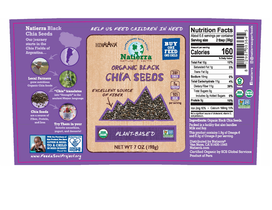 Natierra Black Chia Seeds Organic Shaker 7 oz