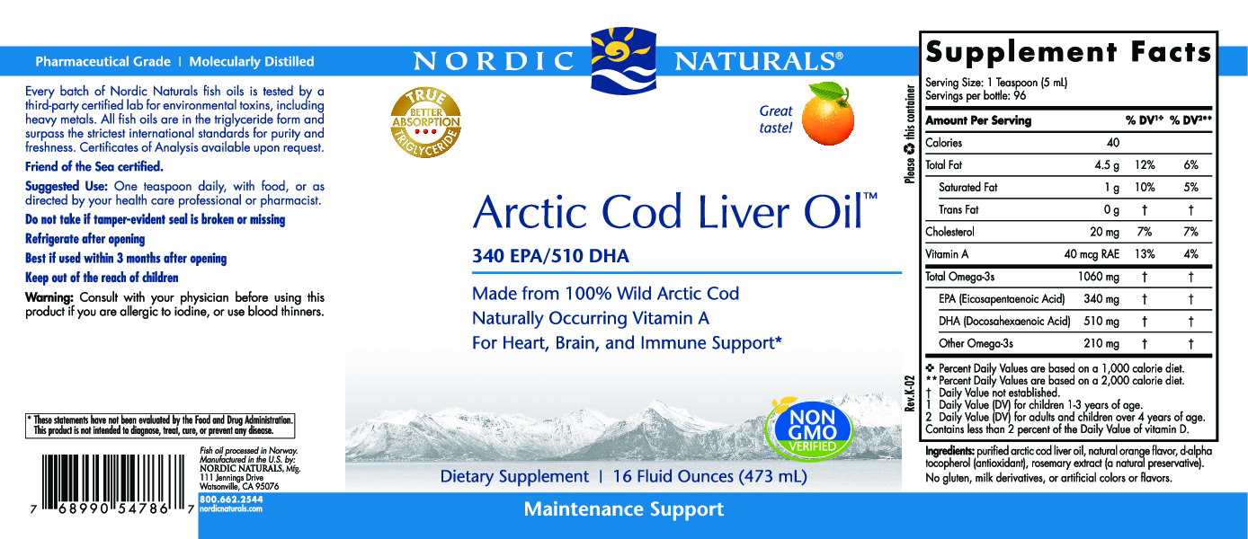 Nordic Naturals Arctic Cod Liver Oil Orange 16 oz