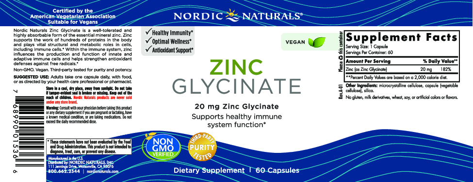 Nordic Naturals Zinc Glycinate 20 mg 60 caps