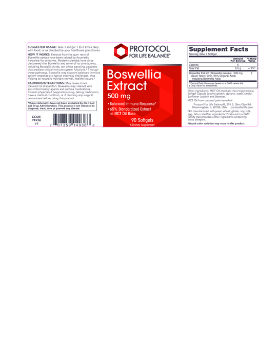 Protocol For Life Balance Boswellia Extract 500mg 90 gels