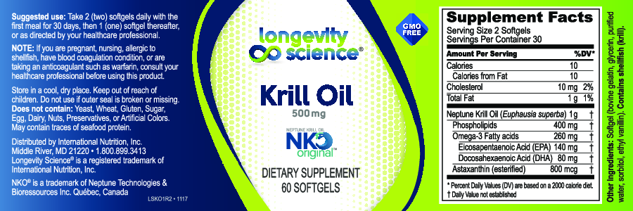 Longevity Science Krill Oil 500 mg 60 softgels